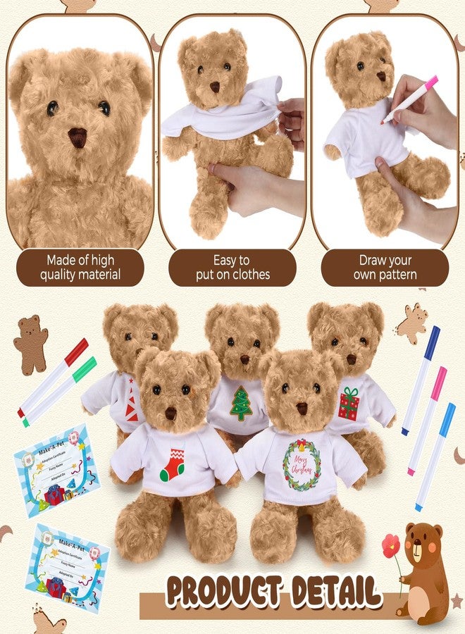 Blueweenly 20 Pcs Make Your Own Valentines Stuffed Bear Kit Including 9.84 Inches Velvet Animal White T Shirt 12 Colors Pens and Card DIY Stuffed Plush Valentine Gift for Crafts(Khaki,Bear) - Image 3
